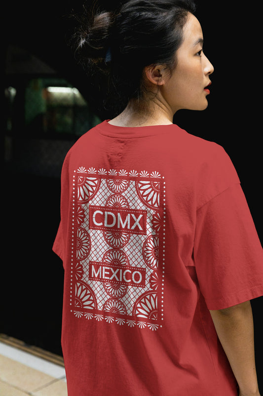 Papel Picado CDMX Mexico Red TShirt White Print