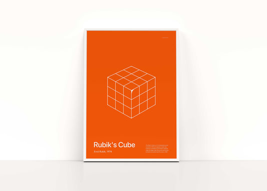 Modern Rubik's Cube game poster, clean poster, Ernő Rubik, Magic Cube, speed cube, puzzle cube, orange, wall art, wall hanging art