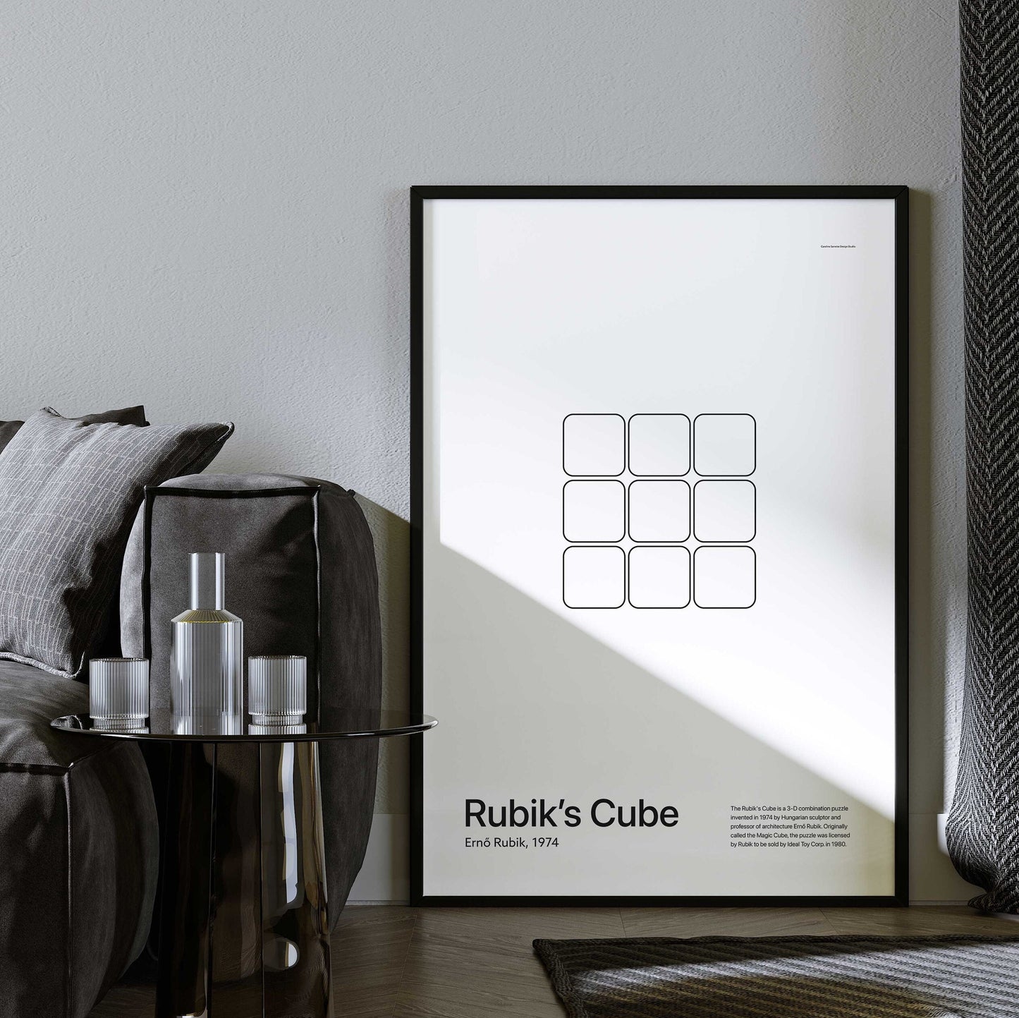 In Retrospect - Flat Rubik's Cube White Poster