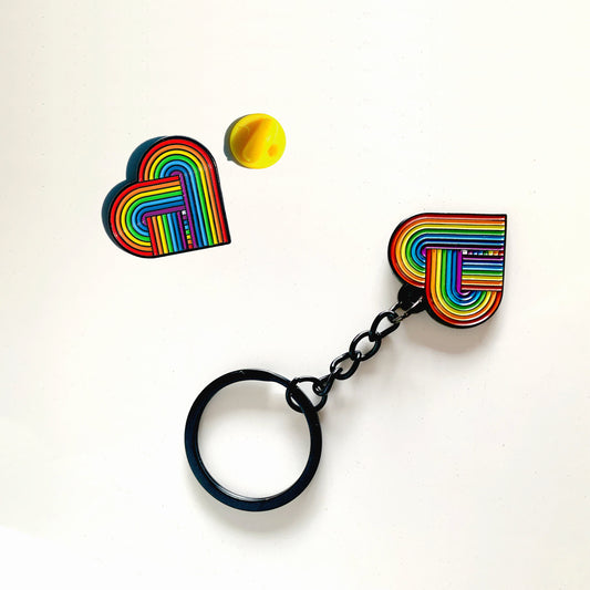 LGBTQ Pride heart keychain and pin set