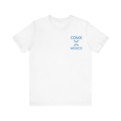 Unisex White Crewneck T-Shirt – Gildan® 64000L – Papel Picado CDMX Mexico Design in Blue Print